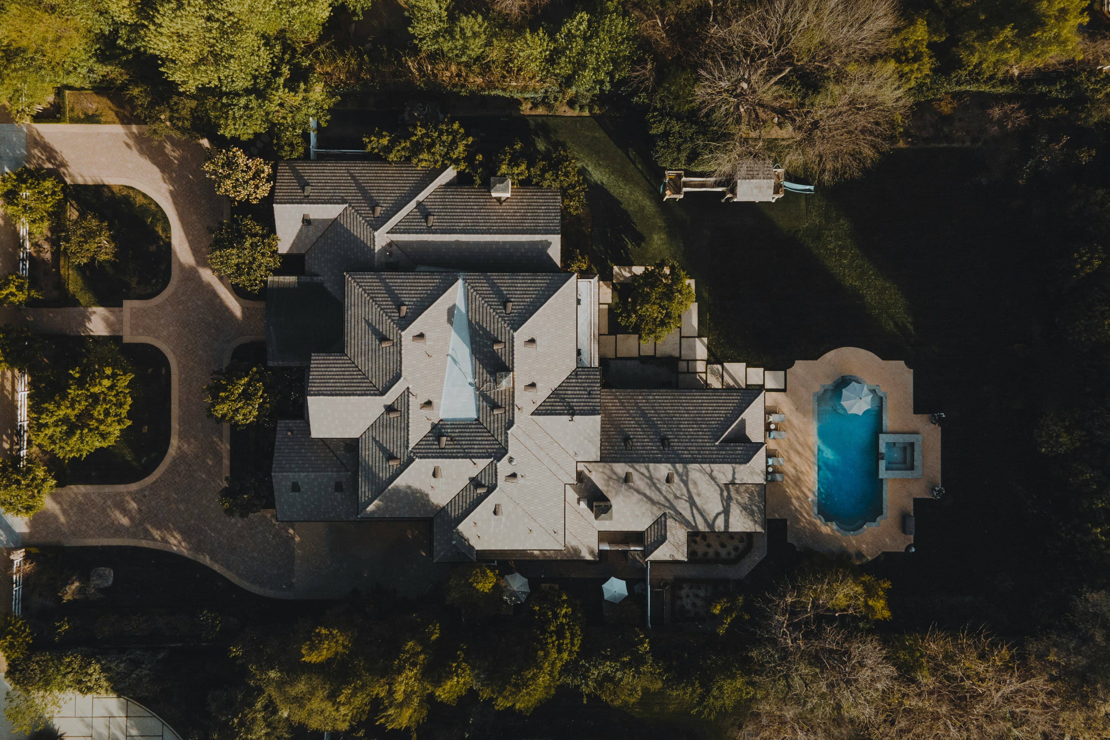 Aerial drone photograph of luxury estate