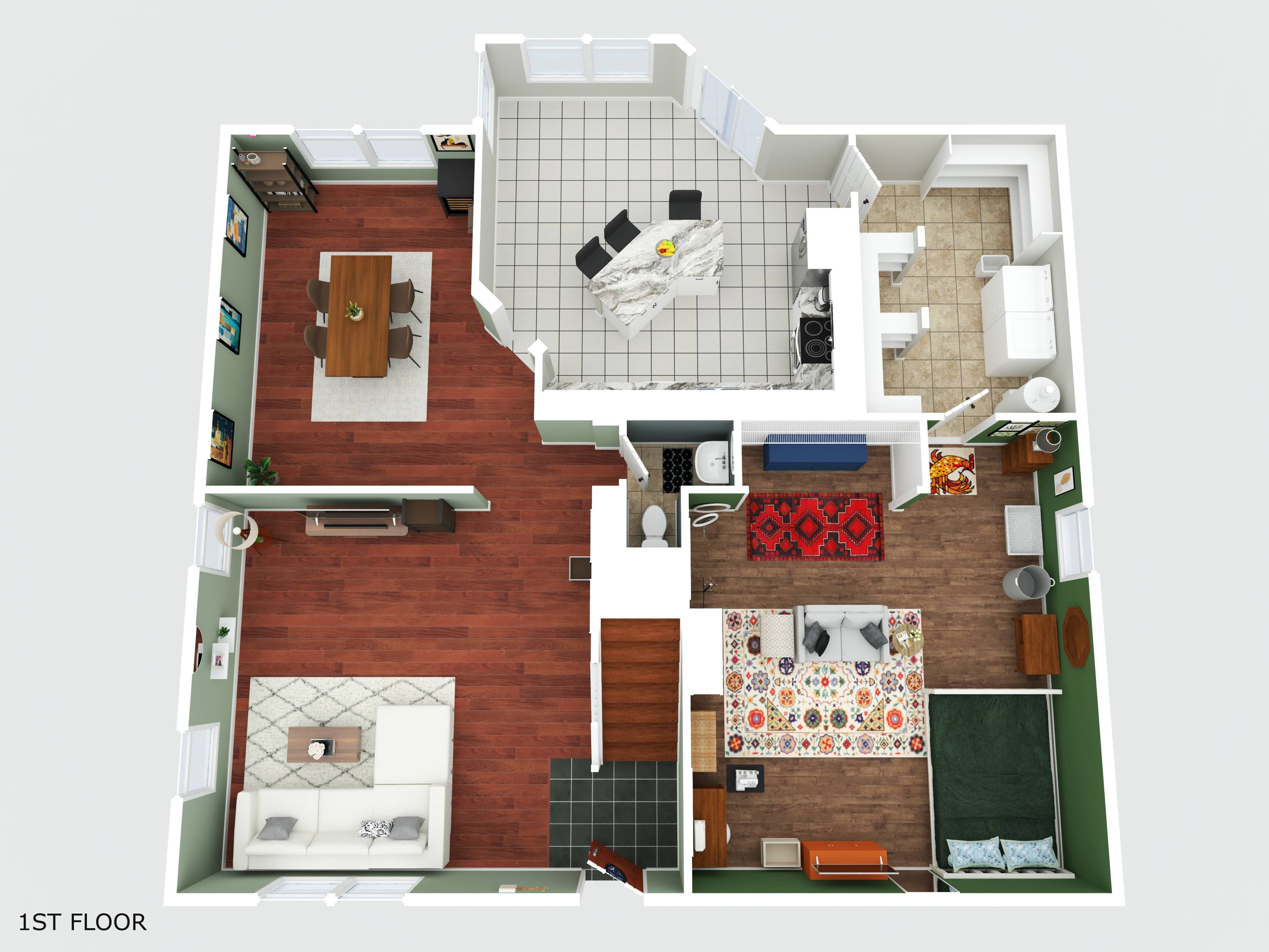 3D rendered floor plan of first floor