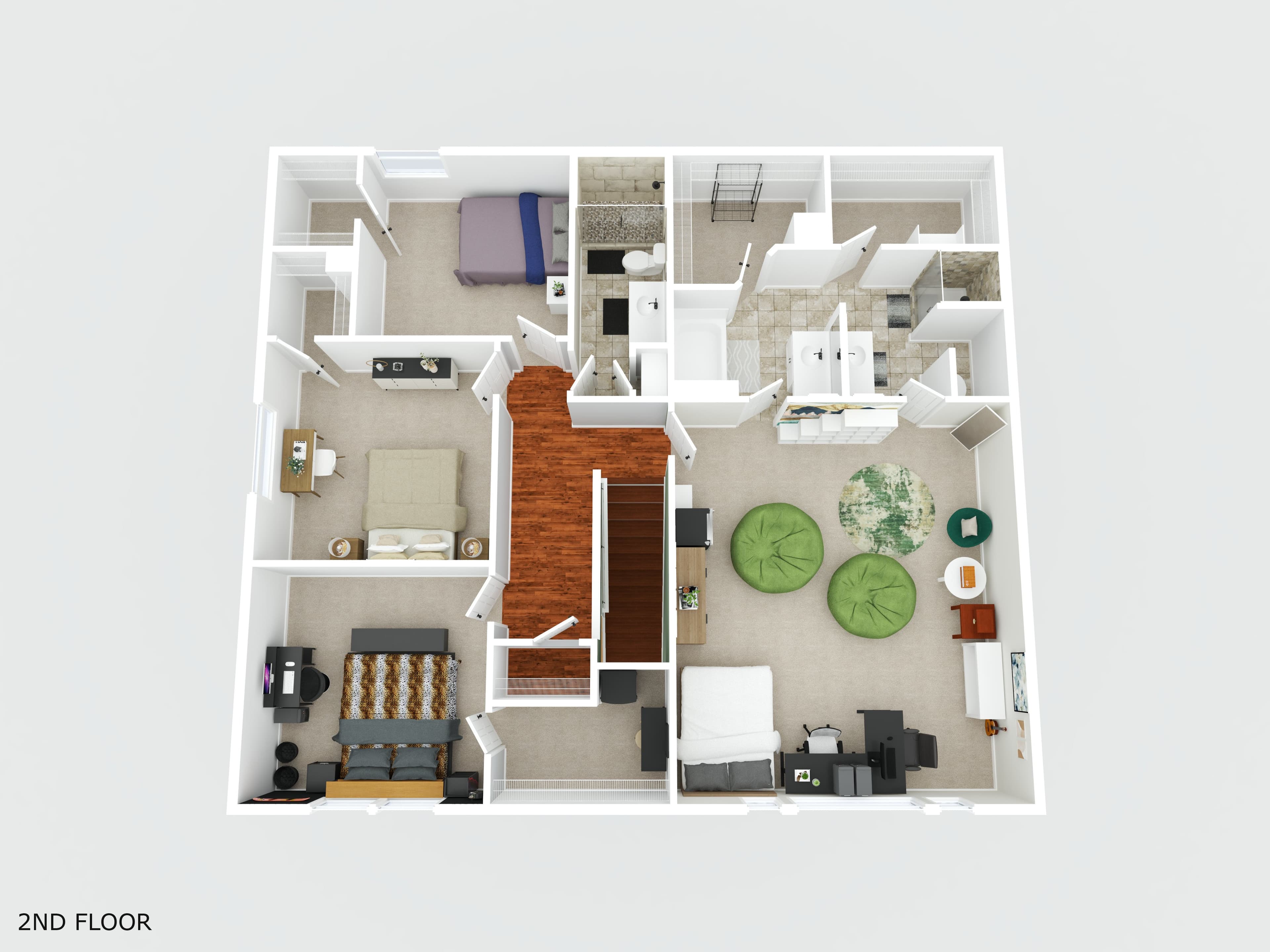 3D rendered floor plan of second floor