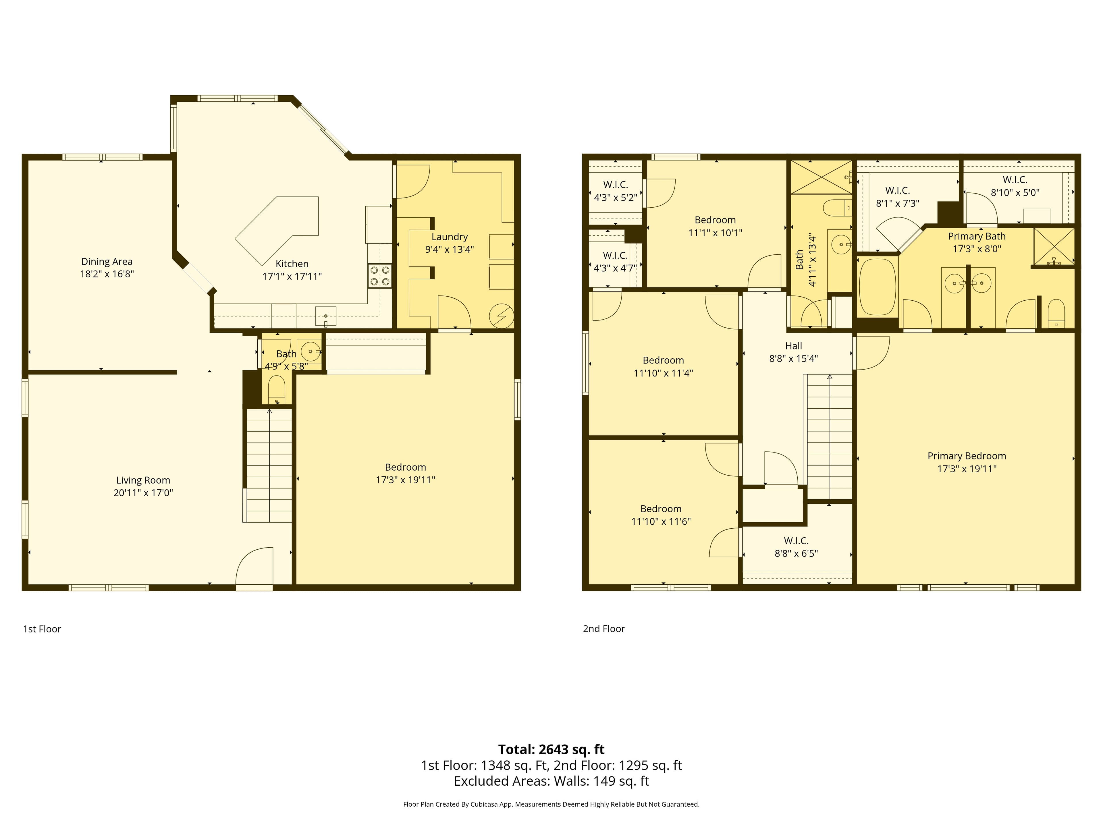 2D floor plan with dimensions, both floors shown side by side