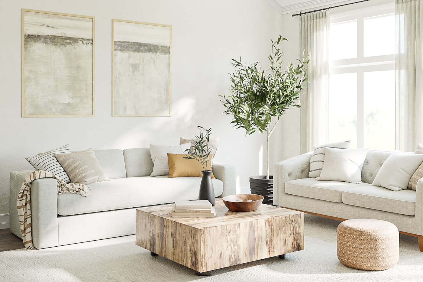 Living room furnished with virtual staging